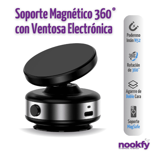 SOPORTE MAGNÉTICO 360º PARA TELÉFONO CON VENTOSA ELECTRÓNICA